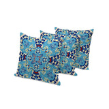 Set of Three 16" X 16" Blue and Yellow Geometric Indoor Outdoor Throw Pillow