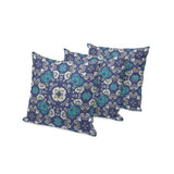 Set of Three 16" X 16" Blue and White Botanical Indoor Outdoor Throw Pillow