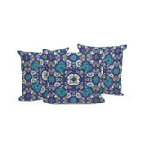 Set of Three 16" X 16" Blue and White Botanical Indoor Outdoor Throw Pillow