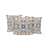 Set of Three 16" X 16" Blue and Off White Botanical Indoor Outdoor Throw Pillow