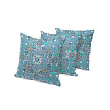 Set of Three 16" X 16" Blue and Green Botanical Indoor Outdoor Throw Pillow