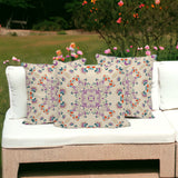 Set of Three 16" X 16" Blue and Off White Blown Seam Floral Indoor Outdoor Throw Pillow