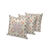 Set of Three 16" X 16" Blue and Off White Blown Seam Floral Indoor Outdoor Throw Pillow