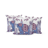 Set of Three 16" X 16" Blue and Purple Elephant Blown Seam Floral Indoor Outdoor Throw Pillow