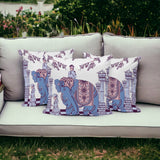 Set of Three 16" X 16" Blue and Purple Elephant Blown Seam Floral Indoor Outdoor Throw Pillow