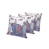 Set of Three 16" X 16" Blue and Purple Elephant Blown Seam Floral Indoor Outdoor Throw Pillow