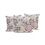 Set of Three 16" X 16" Pink and White Peacock Blown Seam Eclectic Indoor Outdoor Throw Pillow