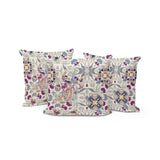 Set of Three 16" X 16" Pink and White Peacock Blown Seam Eclectic Indoor Outdoor Throw Pillow