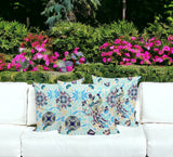 Set of Three 16" X 16" Blue and White Peacock Blown Seam Eclectic Indoor Outdoor Throw Pillow