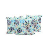 Set of Three 16" X 16" Blue and White Peacock Blown Seam Eclectic Indoor Outdoor Throw Pillow