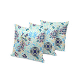 Set of Three 16" X 16" Blue and White Peacock Blown Seam Eclectic Indoor Outdoor Throw Pillow