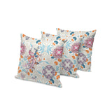 Set of Three 16" X 16" Blue and Off White Peacock Blown Seam Eclectic Indoor Outdoor Throw Pillow