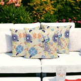 Set of Three 16" X 16" Orange and White Peacock Blown Seam Eclectic Indoor Outdoor Throw Pillow