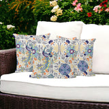 Set of Three 16" X 16" Yellow and White Peacock Eclectic Indoor Outdoor Throw Pillow