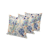 Set of Three 16" X 16" Yellow and White Peacock Eclectic Indoor Outdoor Throw Pillow