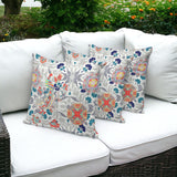 Set of Three 16" X 16" Orange and White Peacock Blown Seam Eclectic Indoor Outdoor Throw Pillow