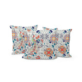 Set of Three 16" X 16" Orange and White Peacock Blown Seam Eclectic Indoor Outdoor Throw Pillow