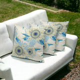 Set of Three 16" X 16" Green and Yellow Blown Seam Floral Indoor Outdoor Throw Pillow