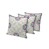 Set of Three 16" X 16" Gray and Purple Blown Seam Floral Indoor Outdoor Throw Pillow