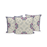 Set of Three 16" X 16" Gray and Purple Blown Seam Floral Indoor Outdoor Throw Pillow