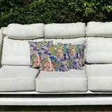 Set of Three 16" X 16" Green and White Blown Seam Floral Indoor Outdoor Throw Pillow