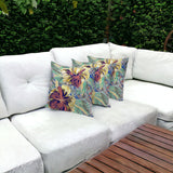 Set of Three 16" X 16" Green and Yellow Blown Seam Floral Indoor Outdoor Throw Pillow