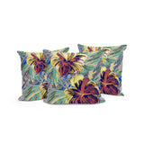 Set of Three 16" X 16" Green and Yellow Blown Seam Floral Indoor Outdoor Throw Pillow