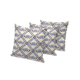 Set of Three 16" X 16" Blue and Brown Peacock Blown Seam Floral Indoor Outdoor Throw Pillow