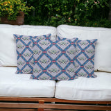 Set of Three 16" X 16" Blue and Gray Peacock Blown Seam Floral Indoor Outdoor Throw Pillow