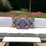 Set of Three 16" X 16" Blue and Orange Blown Seam Floral Indoor Outdoor Throw Pillow