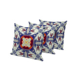 Set of Three 16" X 16" Blue and Orange Blown Seam Floral Indoor Outdoor Throw Pillow