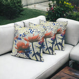 Set of Three 16" X 16" Green and Yellow Butterfly Blown Seam Floral Indoor Outdoor Throw Pillow
