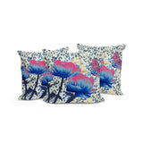 Set of Three 16" X 16" Blue and Pink Butterfly Blown Seam Floral Indoor Outdoor Throw Pillow