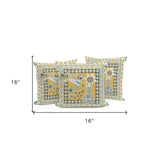 Set of Three 16" X 16" Blue and White Butterfly Blown Seam Animal Print Indoor Outdoor Throw Pillow