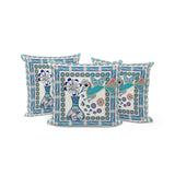 Set of Three 16" X 16" Blue and Off White Peacock Blown Seam Floral Indoor Outdoor Throw Pillow