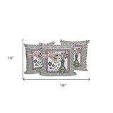 Set of Three 16" X 16" Gray and White Peacock Blown Seam Floral Indoor Outdoor Throw Pillow