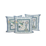 Set of Three 16" X 16" Blue and White Peacock Blown Seam Floral Indoor Outdoor Throw Pillow