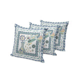 Set of Three 16" X 16" Blue and White Peacock Blown Seam Floral Indoor Outdoor Throw Pillow