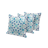 Set of Three 16" X 16" Blue and White Blown Seam Paisley Indoor Outdoor Throw Pillow