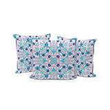 Set of Three 16" X 16" Blue and Pink Blown Seam Paisley Indoor Outdoor Throw Pillow