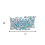 Set of Three 16" X 16" Blue and Off White Blown Seam Paisley Indoor Outdoor Throw Pillow