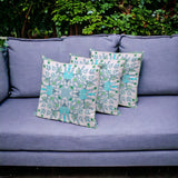 Set of Three 16" X 16" Green and White Blown Seam Paisley Indoor Outdoor Throw Pillow