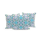 Set of Three 16" X 16" Green and White Blown Seam Paisley Indoor Outdoor Throw Pillow