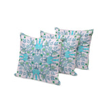 Set of Three 16" X 16" Green and White Blown Seam Paisley Indoor Outdoor Throw Pillow