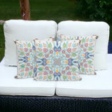 Set of Three 16" X 16" Yellow and White Blown Seam Paisley Indoor Outdoor Throw Pillow