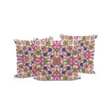 Set of Three 16" X 16" Pink and Green Blown Seam Paisley Indoor Outdoor Throw Pillow