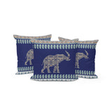 Set of Three 16" X 16" Blue and Green Elephant Blown Seam Paisley Indoor Outdoor Throw Pillow