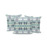 Set of Three 16" X 16" Beige and Green Blown Seam Paisley Indoor Outdoor Throw Pillow