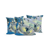 Set of Three 16" X 16" Blue and Yellow Bird Blown Seam Floral Indoor Outdoor Throw Pillow