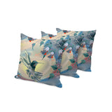 Set of Three 16" X 16" Blue and Yellow Bird Blown Seam Floral Indoor Outdoor Throw Pillow